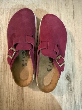 Papillio by Birkenstock Burgundy Suede Slip-On Clogs with Buckle